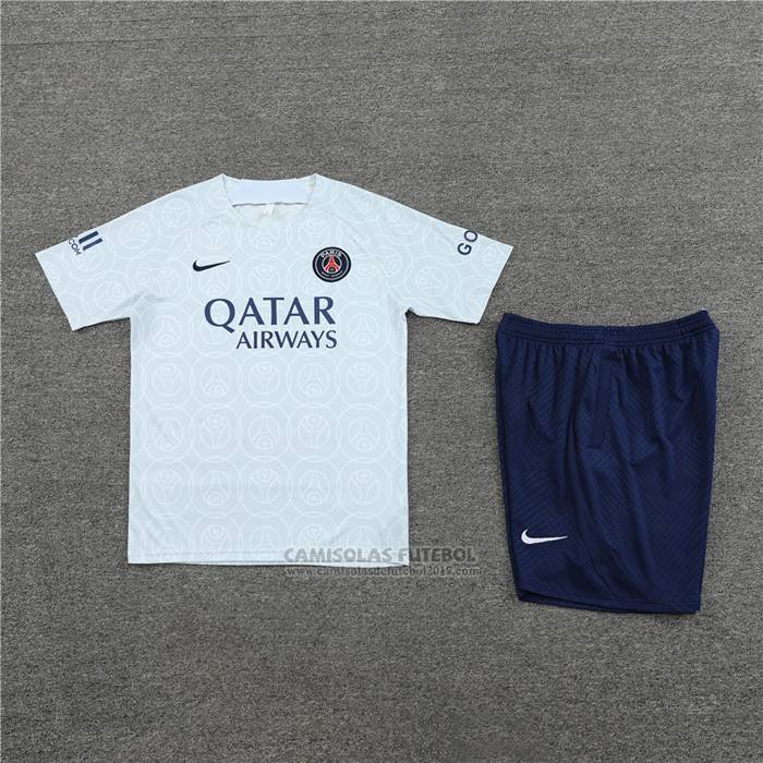 Fato de Treino Paris Saint-Germain Manga Curta 2022-2023 Cinza - Calcas Curta